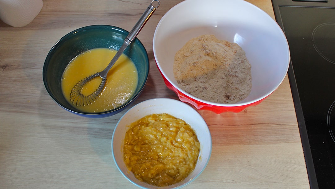 Add the wet ingredients to the dry ingredients