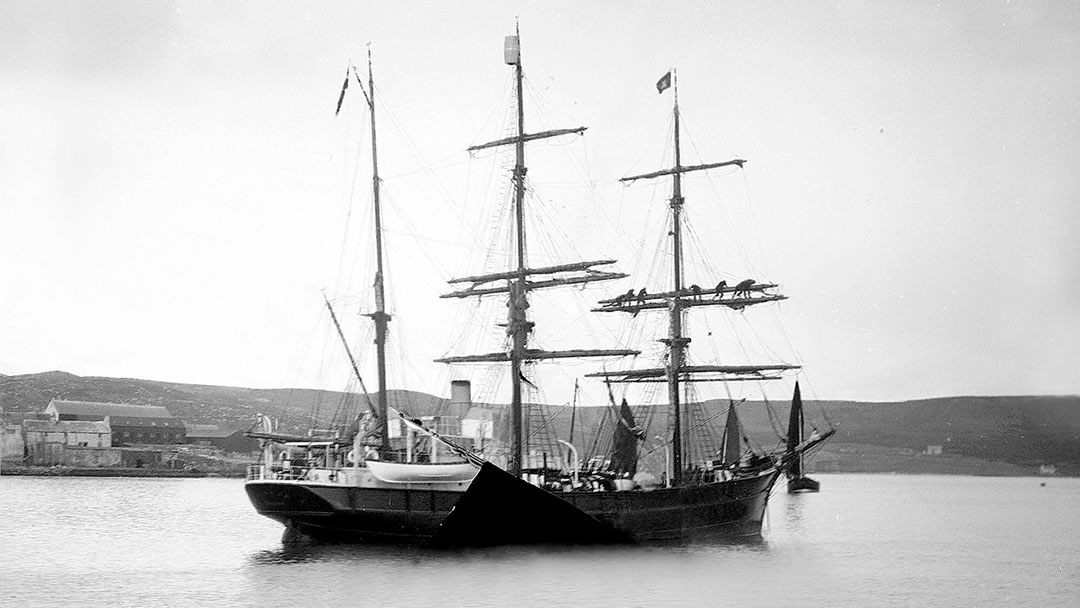 An Arctic whaling vessel docked in Stromness