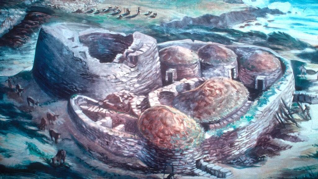 Artist’s depiction of Jarlshof, Shetland in the past