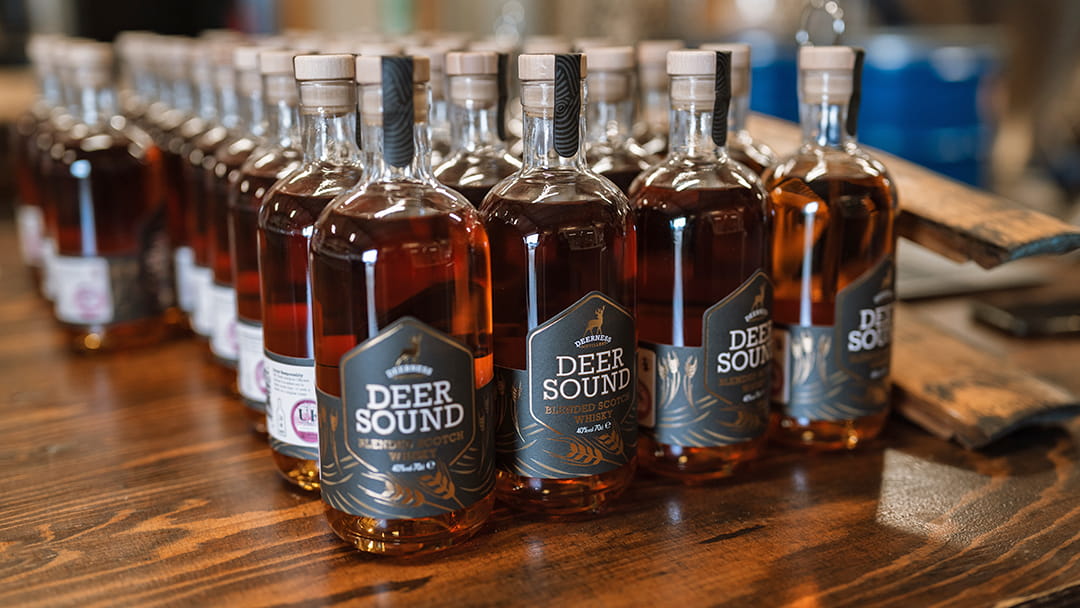 Bottles of Deer Sound Whisky at Deerness Distillery in Orkney
