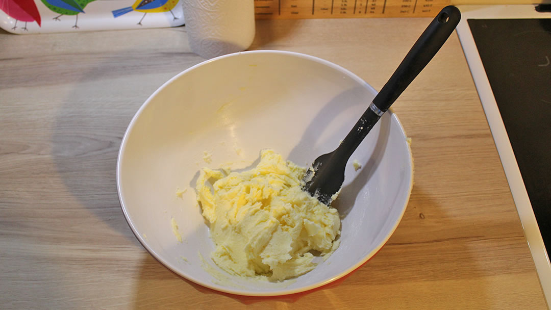 Creaming the caster sugar and butter