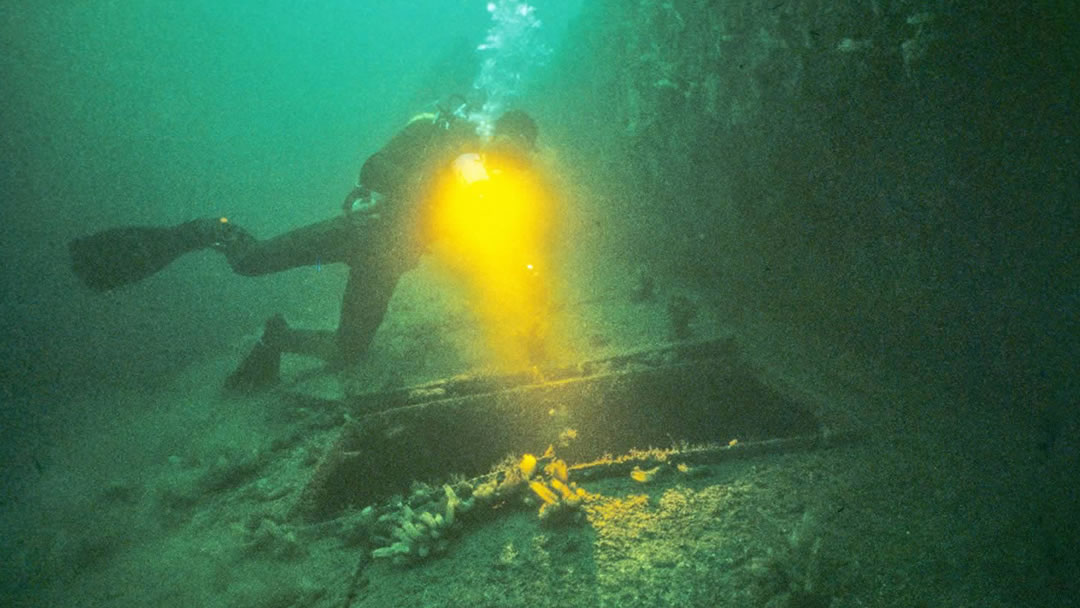 Diver exploring the wrecks of Scapa Flow