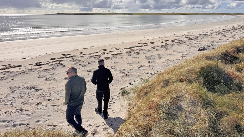 Exploring a beautiful sandy beach in Stronsay, Orkney