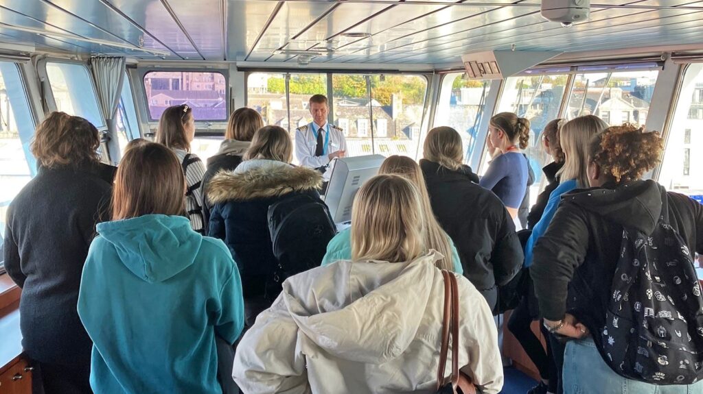 First year RGU students enjoying a tour onboard the MV Hjaltland