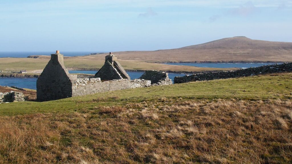 Houllmastouri, looking east to Noss in Bressay, Shetland