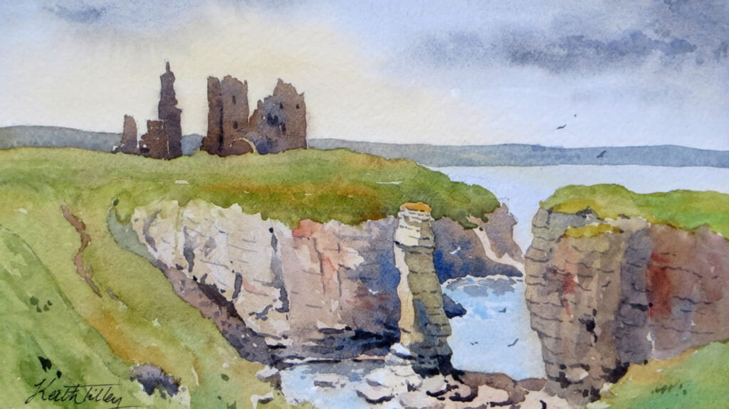 Keith Tilley - Rock Stack at Castle Sinclair, watercolour