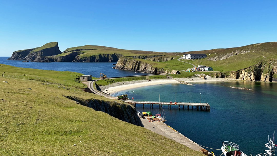 Looking down to North Haven beach in Fair Isle
