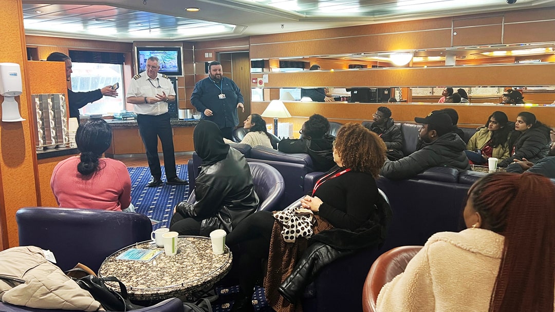 Master Maritime Law RGU students onboard for a talk on the MV Hrossey