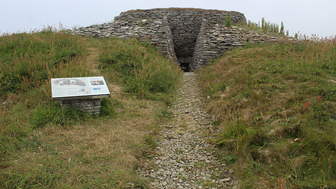 Quoyness chambered tomb exterior in Sanday Orkney
