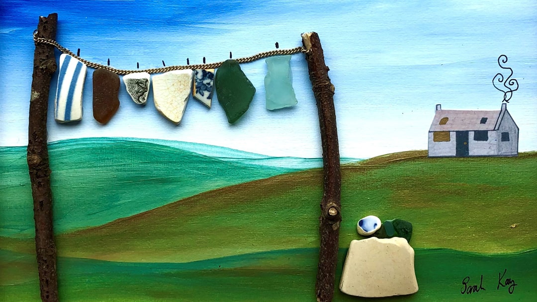 Sea glass and pottery Shetland inspired artwork