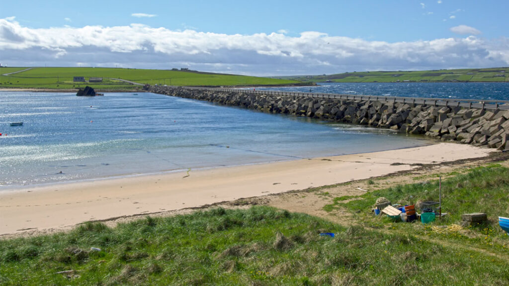 The Churchill Barriers link the South isles to the Orkney Mainland