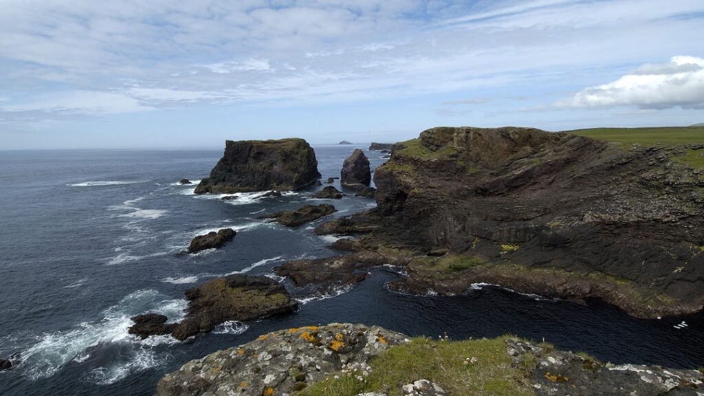 The dark, volcanic rock cliffs at Eshaness, Shetland
