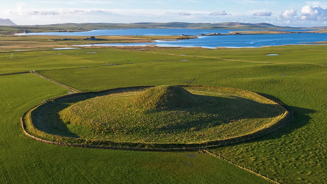 The exterior of Maeshowe seen from above
