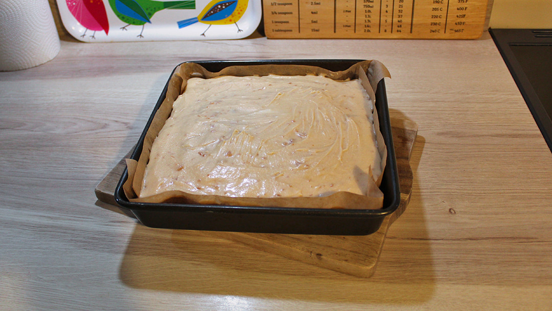 The finished traybake ready to cut up and enjoy