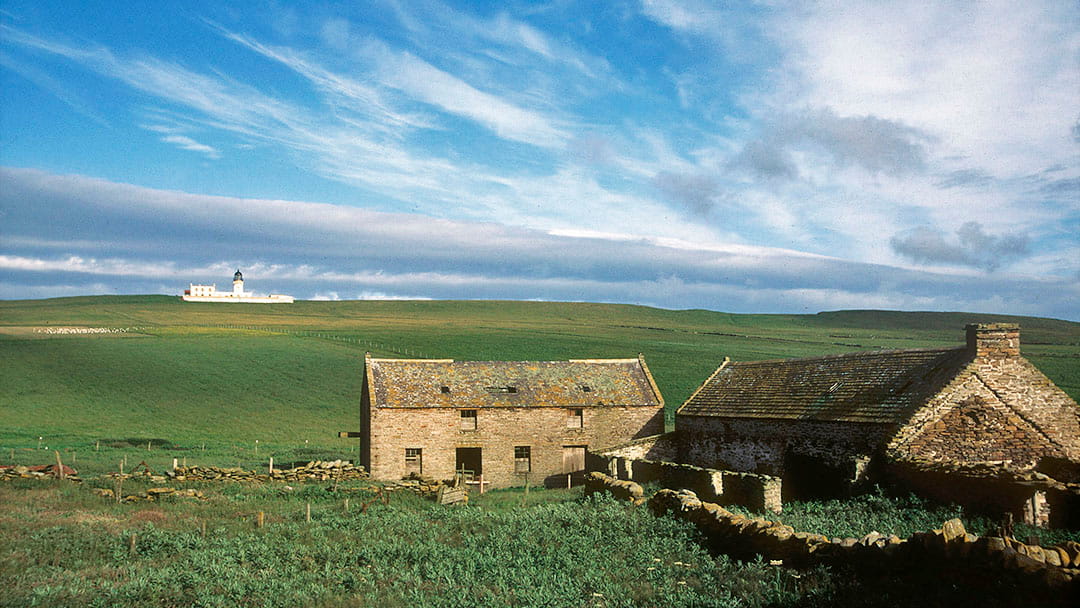 The old farmhouse on Copinsay looking up toward the lighthouse