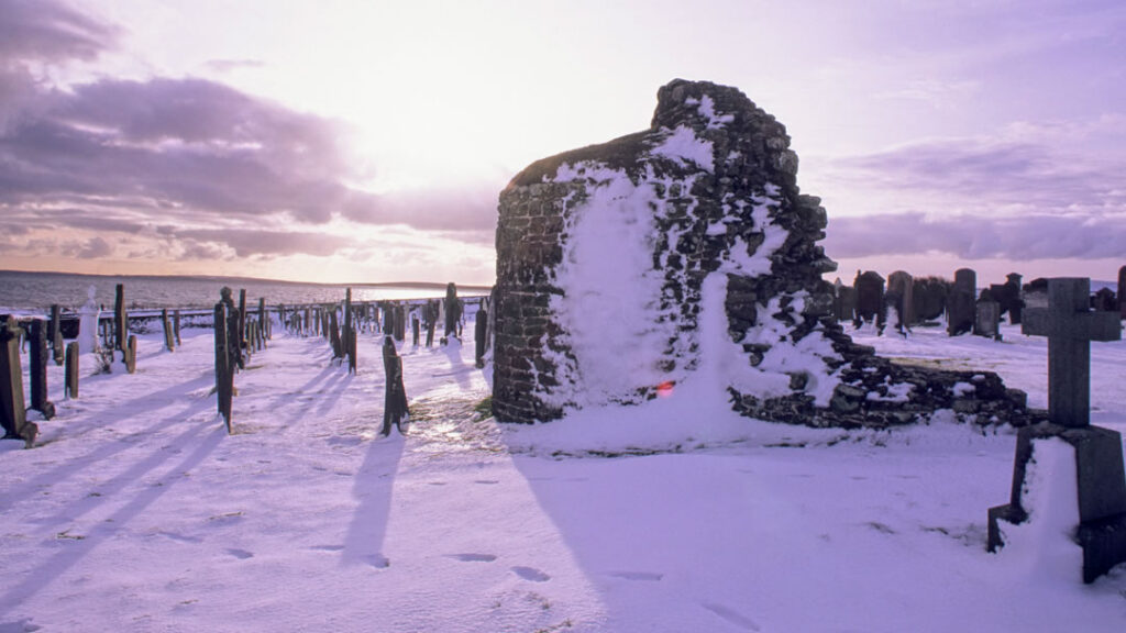 The Orphir Round Kirk in the snow