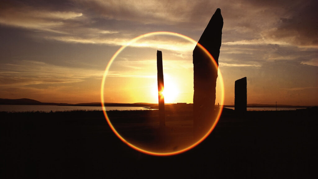 The Standing Stones of Stenness at sunset in Orkney