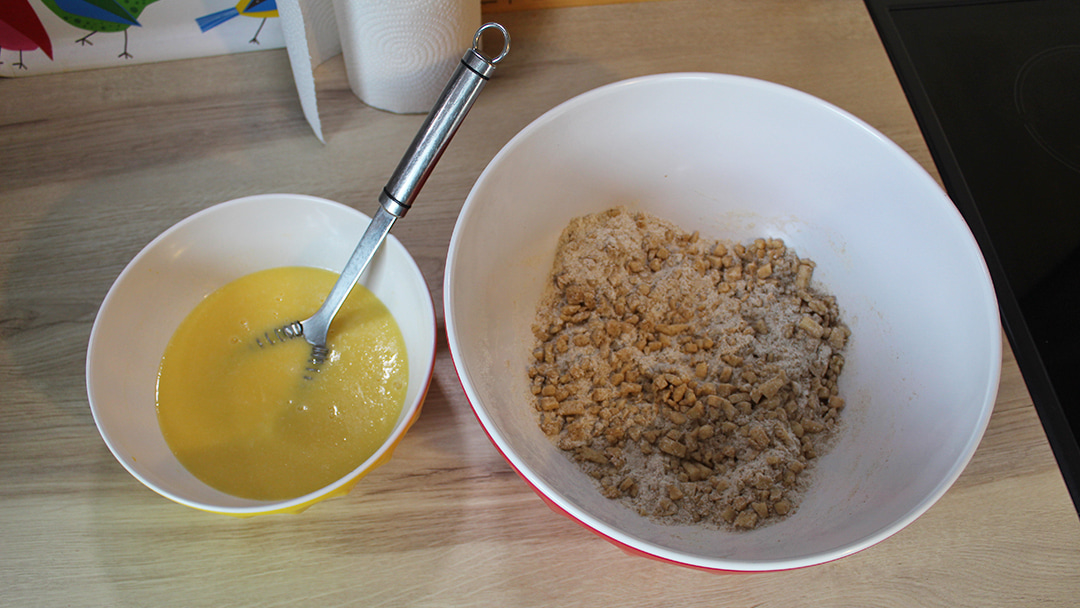The wet and dry ingredients ready to mix